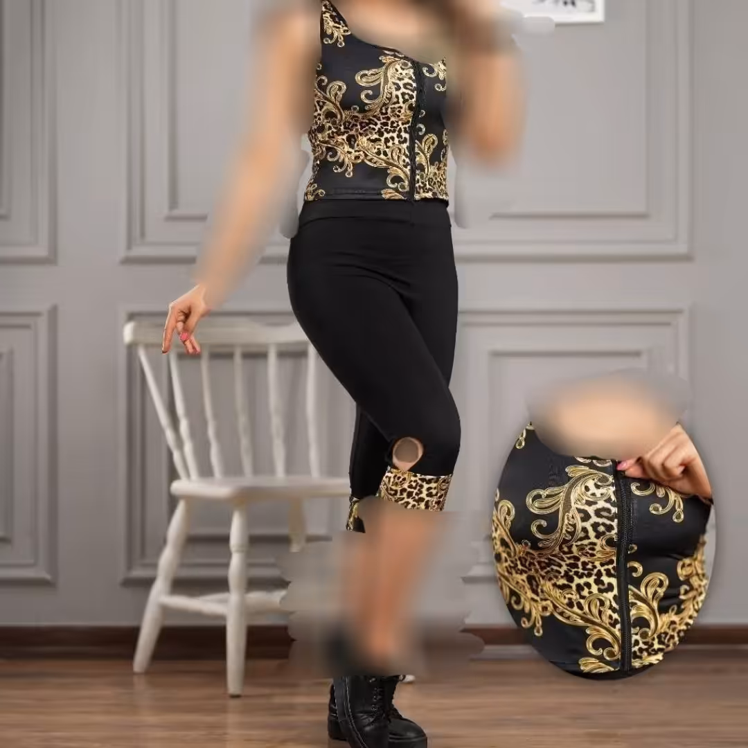 ست نیم تنه و شلوارک زنانه تاپ زیپ دار