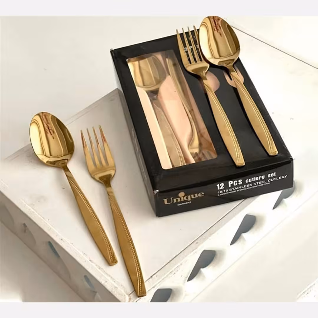 سرویس قاشق چنگال  استیل نگیر طلایی یونیک اصل آلمان طرح های مختلف 