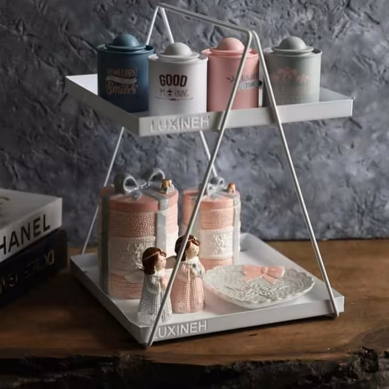 استند دو طبقه فلزی در دو رنگ مشکی و سفید 