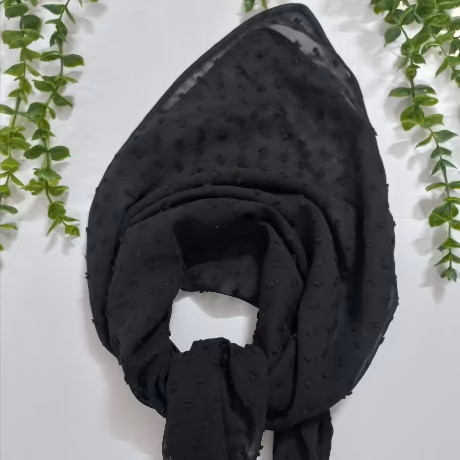 مینی اسکارف حریر اشکی تک رنگ مشکی مجلسی طور مخصوص شیک پوشا