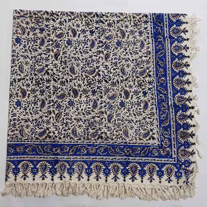 رومیزی قلمکارطرح بته بادامی آبی200در135