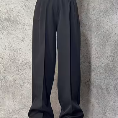 شلوار بگ پارچه ای دکمه ای پشت کش مشکی/سفید/کرم