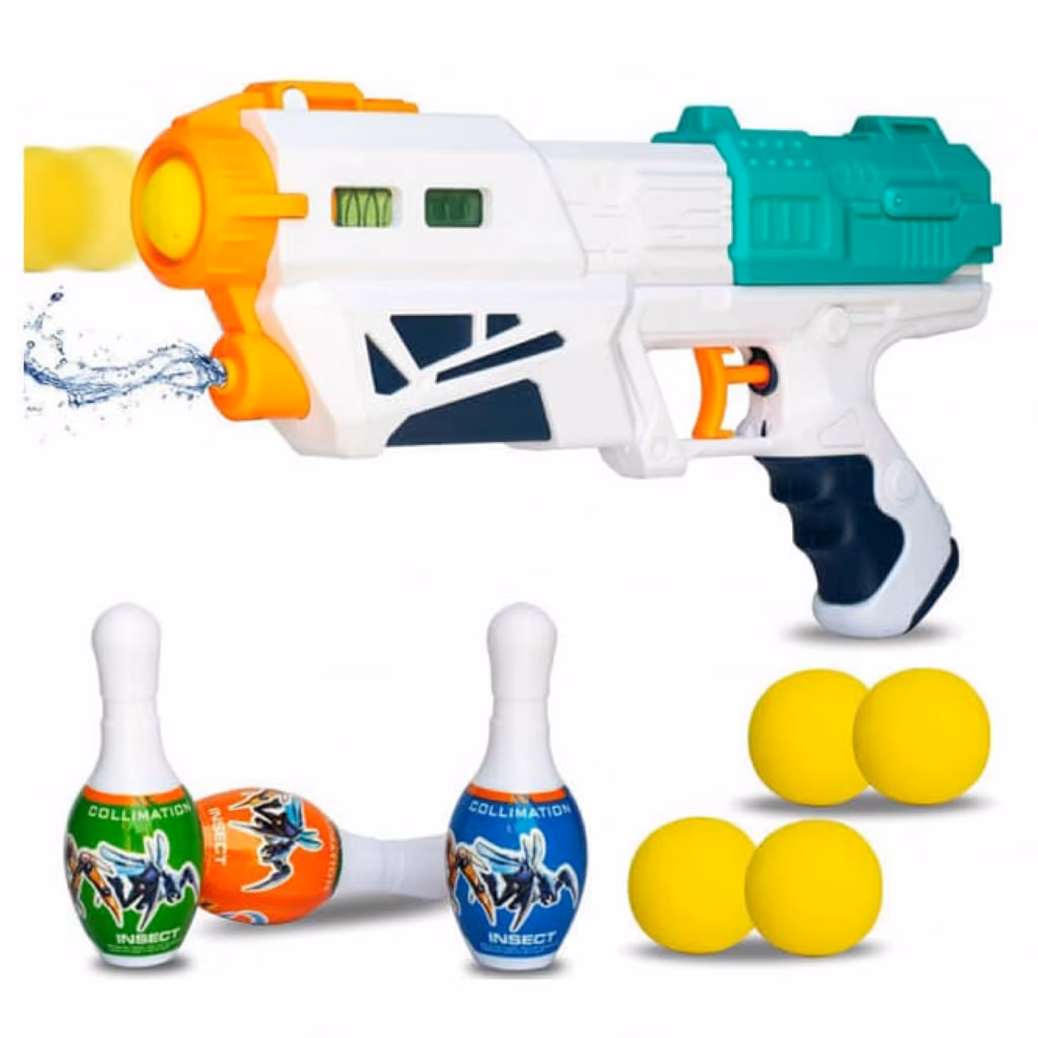 تفنگ دوکاره آبپاش و پرتاب توپ با بولینگ