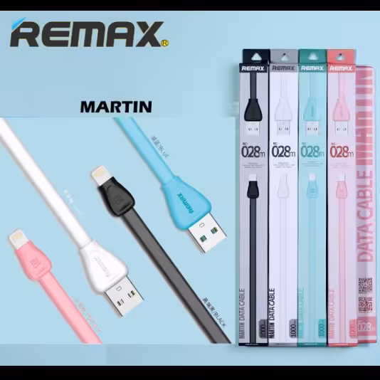 کابل شارژر ایفون ریمکس ارزان REMAX RC-028 سیم شارژ تخت ژله ای لایتنینگ اپل ارزان تخت ضد گره برند اورجینال ریمکس