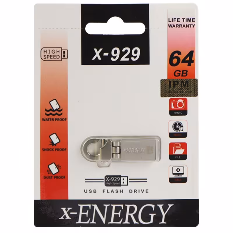 فلش 64 گیگ برند  ایکس انرژی مدل x929  رنگ نقره ای  گارانتی مادام العمر  ipm