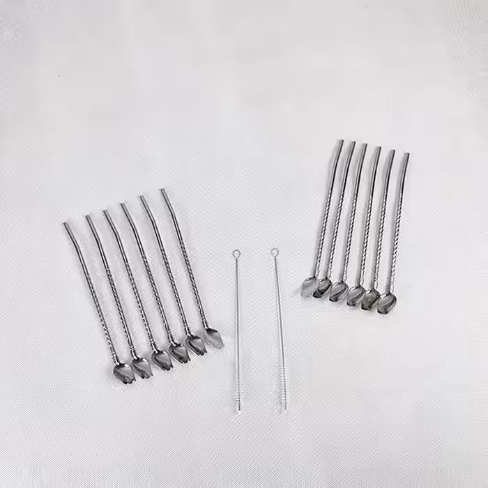 نی شربت قاشقی استیل مارپیچ گلدار