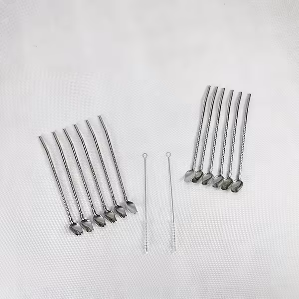 نی شربت قاشقی استیل مارپیچ گلدار
