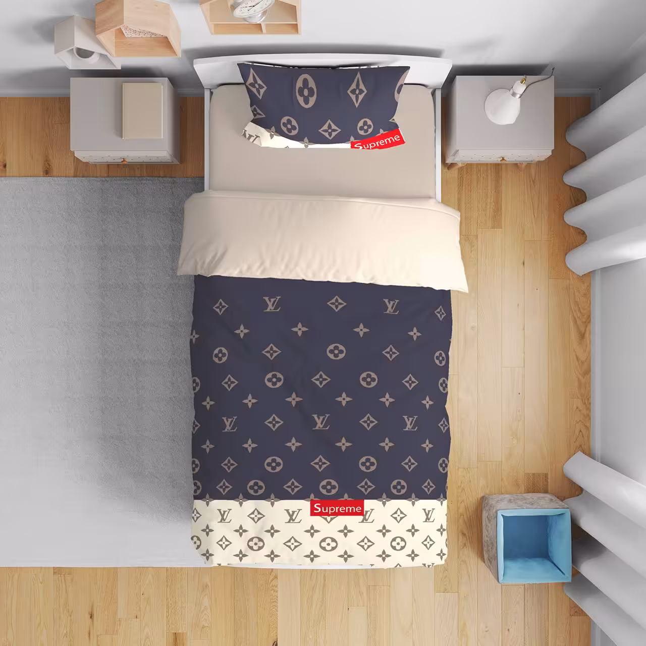 روتختی یک نفره آلوئه ورا لومانا 4تکه طرح Louis vuitton