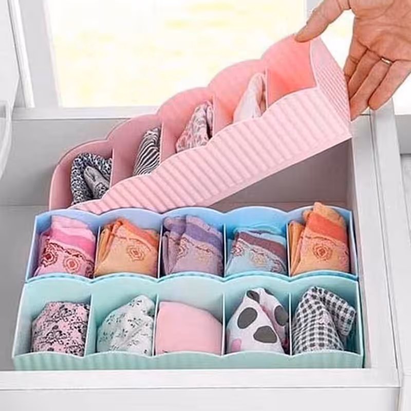 نظم دهنده کشو  در رنگ های یاسی وصورتی و طوسی