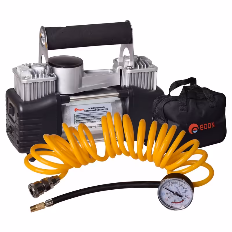 پمپ باد فندکی خودرو دو سیلندر با لوازم کامل پنچری و کیف کمپرسور هوا ادون مدل EDON 102-8