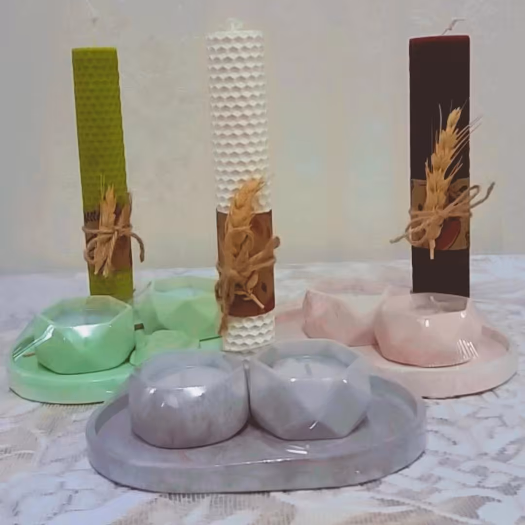 ست سنگی به همراه شمع موم عسلی