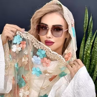 شال توری مجلسی گلدوزی نگین هفت رنگ