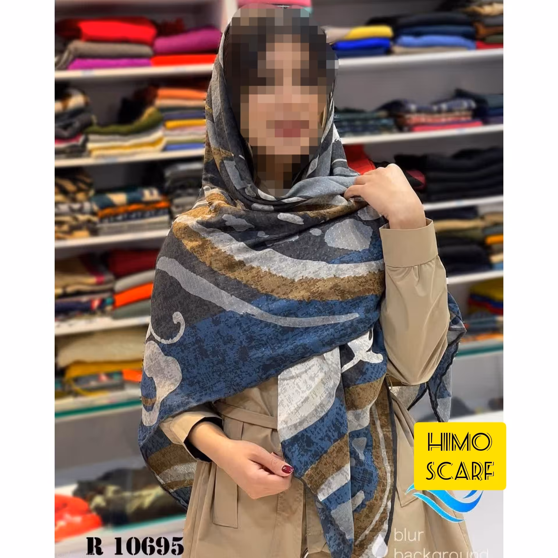 روسری نخی پاییزه قواره دار آبی کرم