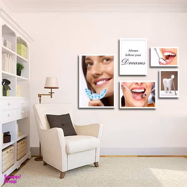 تابلو بکلیت طرح لبخند و دندانپزشکی مدل W-1572 مجموعه 5 عددی