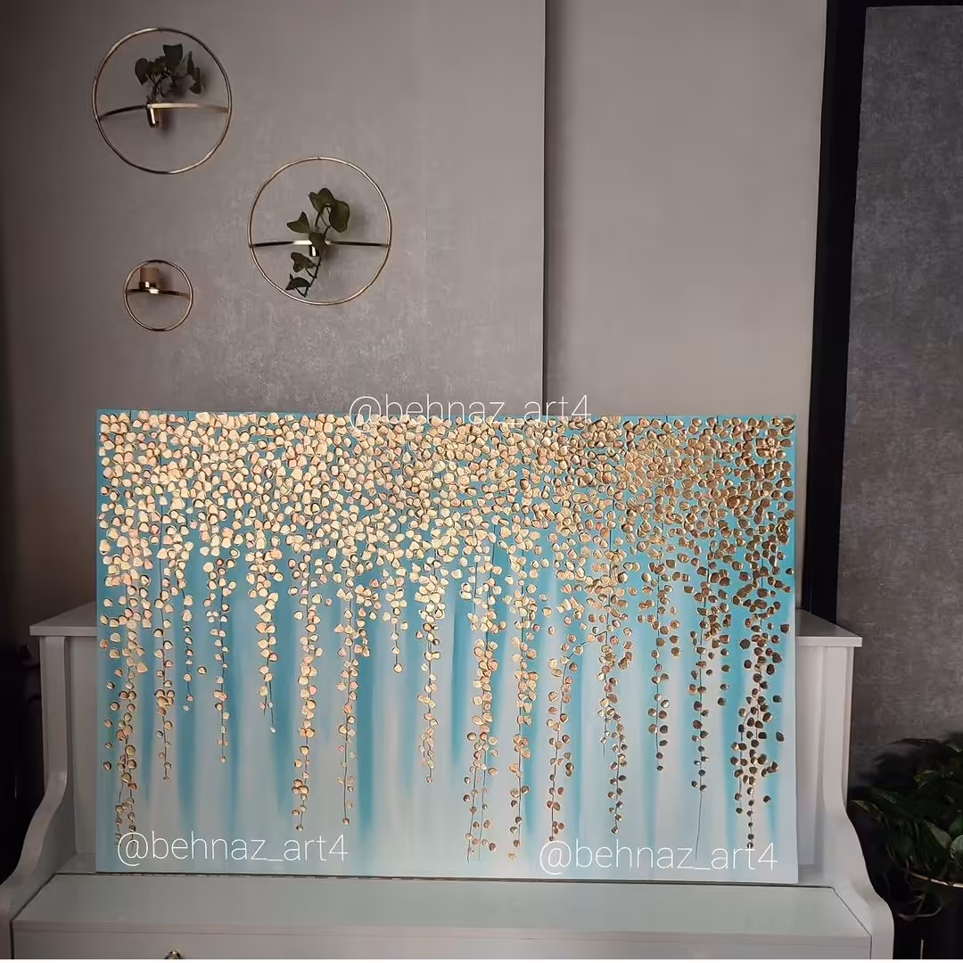 تابلو ریسه نقاشی برجسته آبی طلایی