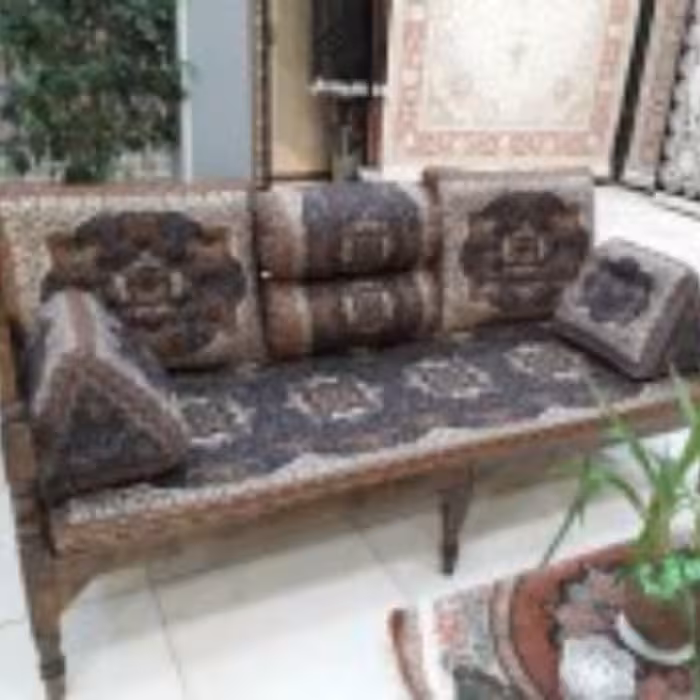 پشتی شاه نشین 7 تکه ترمه رنگ سرمه ای کد 1