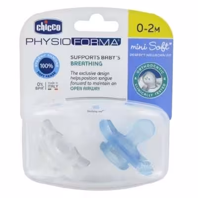 پستانک سیلکیونی چیکو Chicco مدل Mini Soft مناسب 2-0 ماه آبی