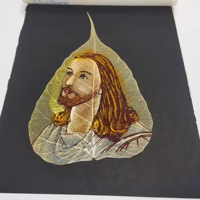 نقاشی قدیمی بر روی برگ انجیر طبیعی (هندی) شماره 15