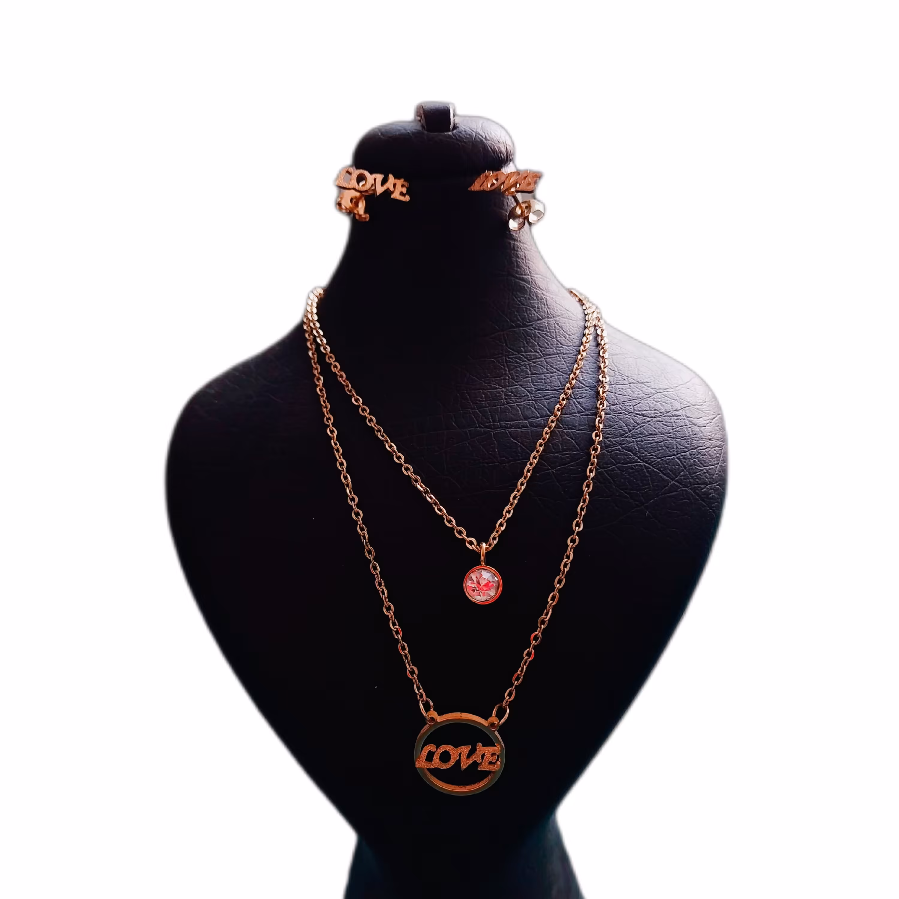 نیم ست طلایی رنگ گوشواره و گردنبند شاین دار با طرح love