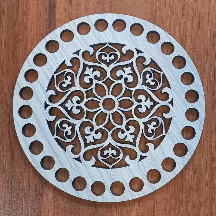 کفی تریکو بافی چوبی گرد طرح دار سایز 15 سانتی متر