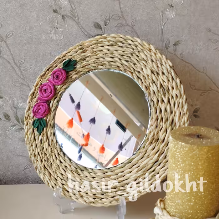 آینه حصیری گلدار قطرکل 20 سانت