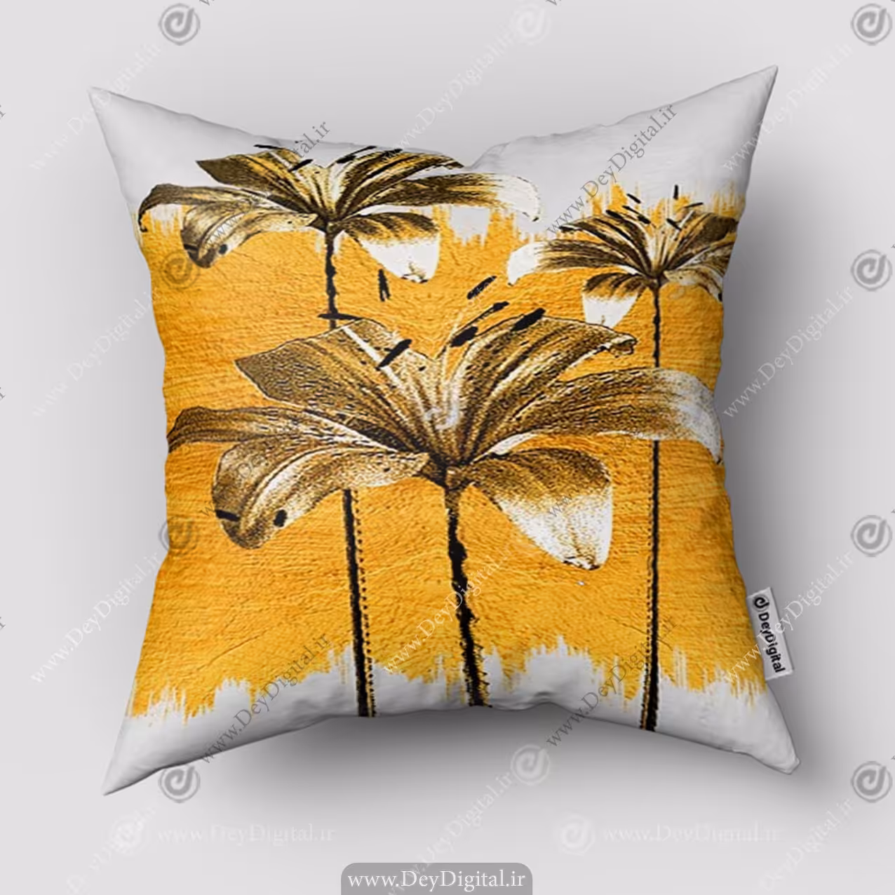 کوسن دکوراتیو طرح آبرنگی گل طلایی PK-5386