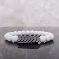 دستبند سنگ اونیکس سفید مات و سنگ هماتیت طبیعی مردانه و زنانه 