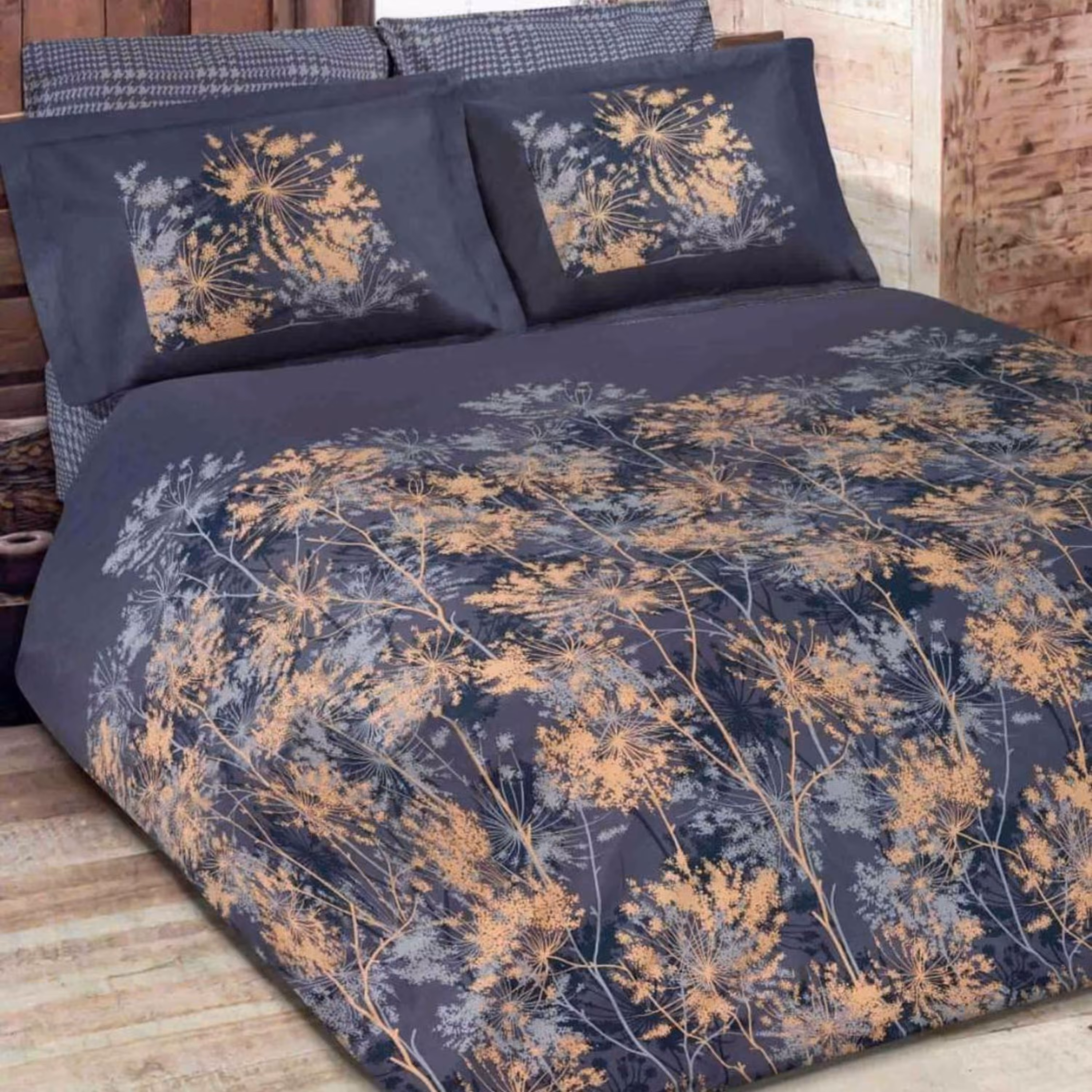 ست لحاف دو نفره کتان 4 تکه طرح هرمس