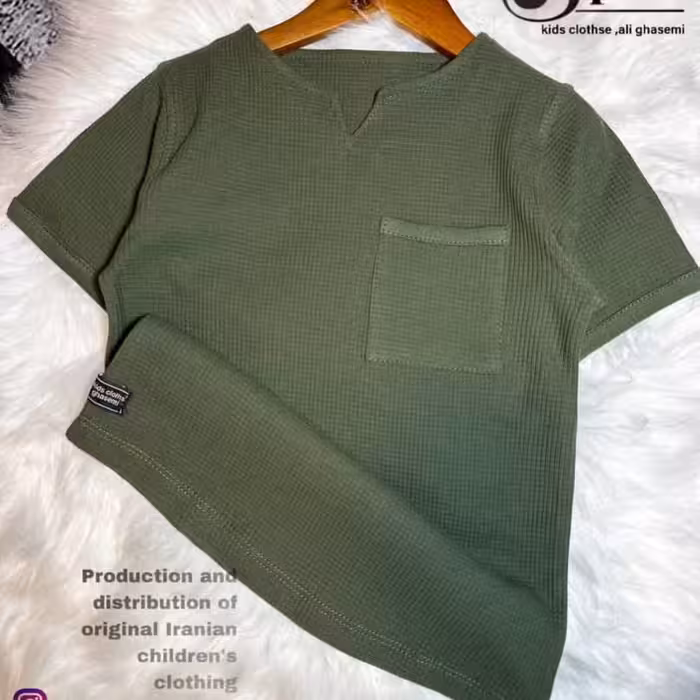 تیشرت  دخترانه و پسرانه مدل بیسکویتی یقه کوبایی