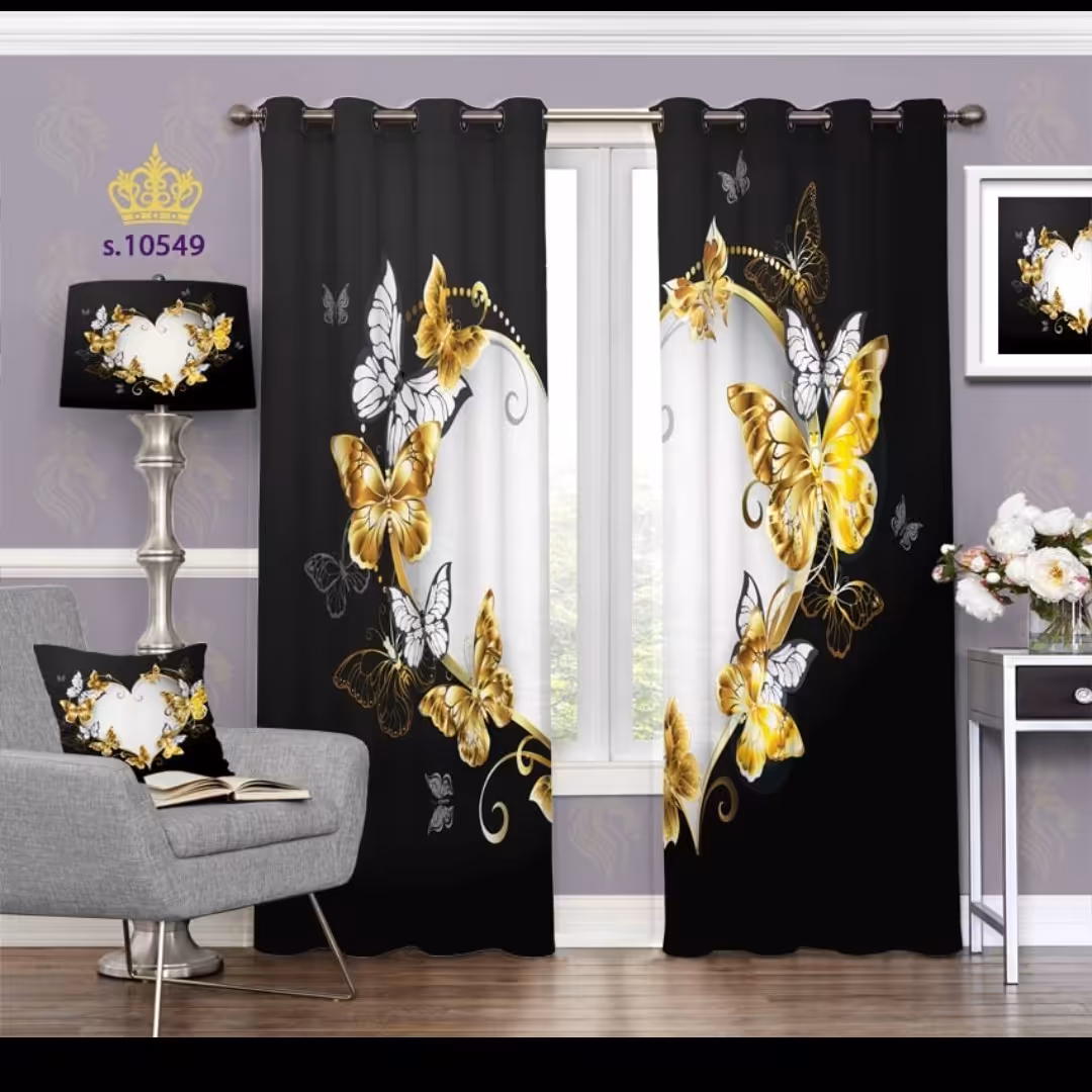 پرده پذیرایی دو قواره طرح پروانه کد S10549