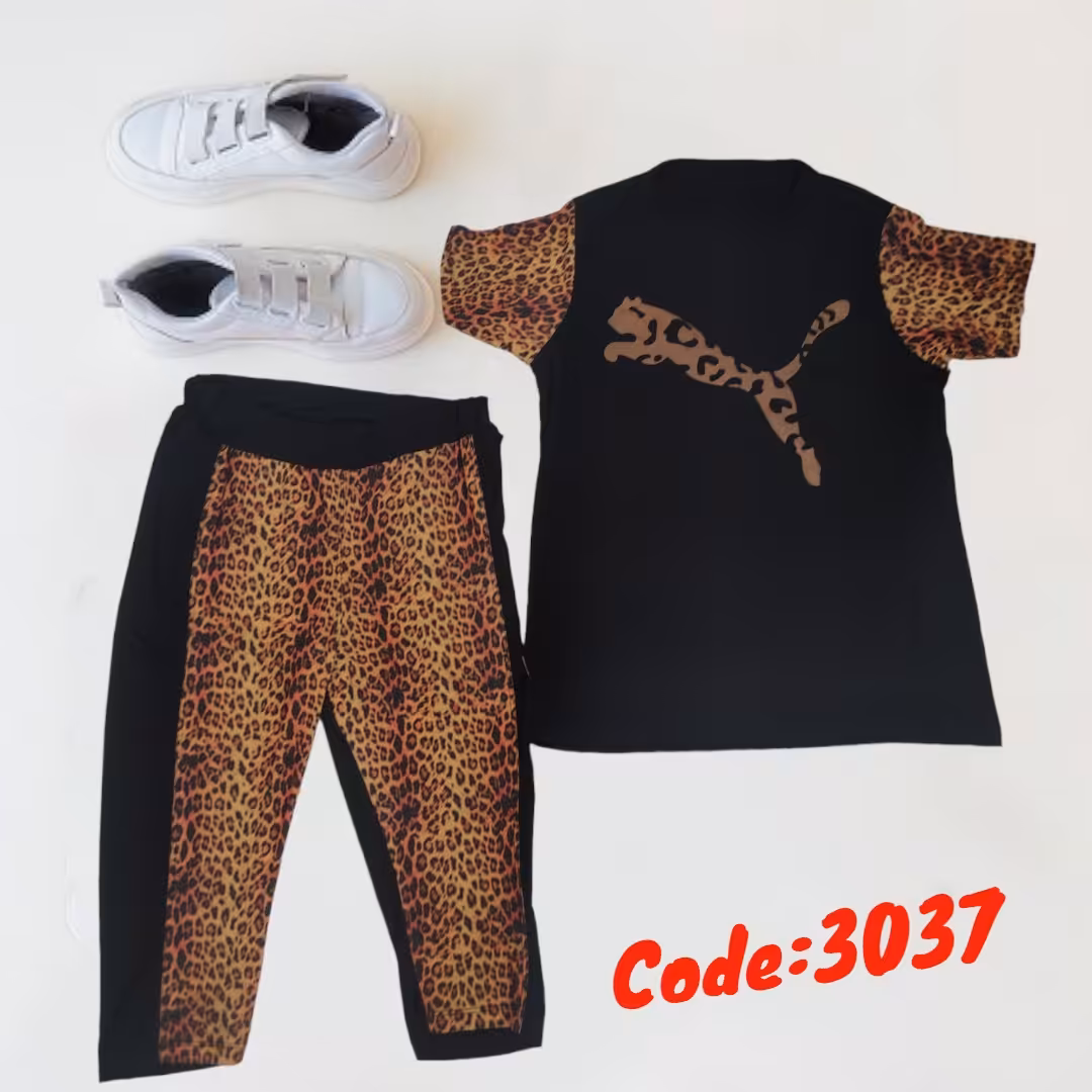 تاپ شلوارک پلنگی چاپ دار جنس فلامنت اعلا فری سایز مناسب 38 تا 42