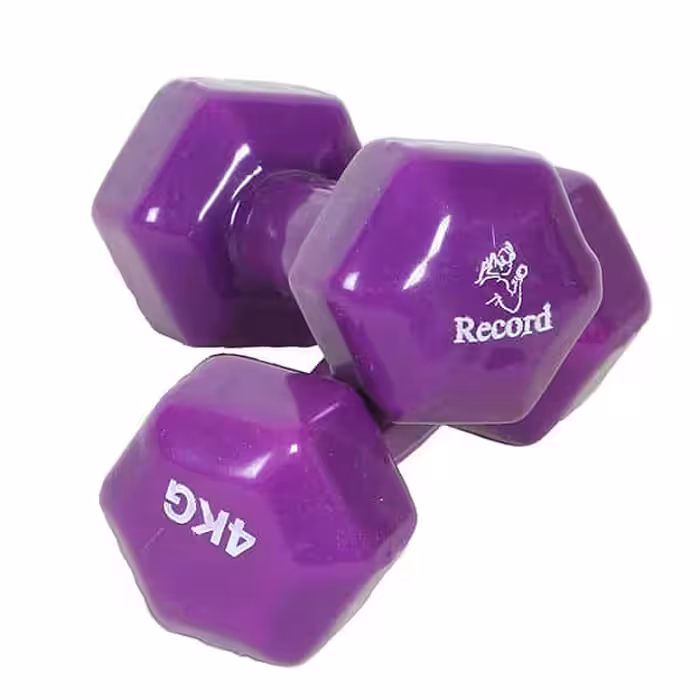 دمبل شش ضلعی 4 کیلوگرمی روکش دار رکورد بسته 2 عددی