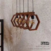لوستر کندویی آماز چوبی پنج شعله