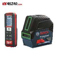 تراز لیزری دو خط نقطه زن نور سبز بوش + متر لیزری 50 متر میلواکی