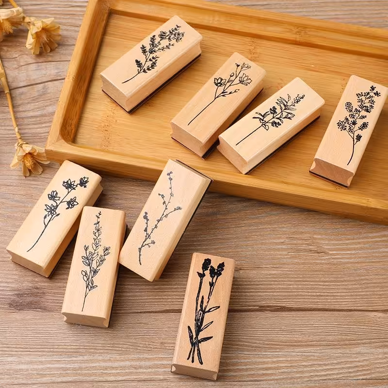 مهر  چوبی وینتج گل با 8 طرح مختلف