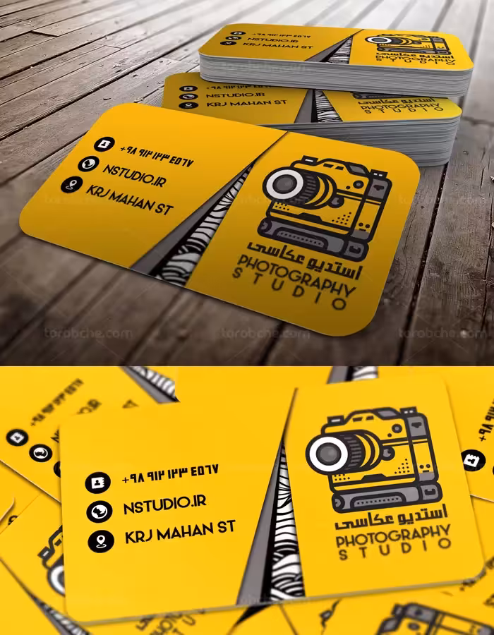 طرح لایه باز کارت ویزیت خلاقانه استدیو عکاسی - گرافیک با طعم تربچه