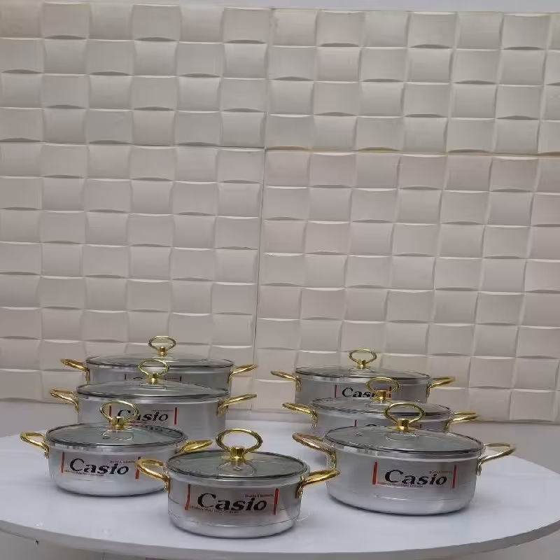 سرویس قابلمه 14 پارچه کاسیو دسته طلایی 