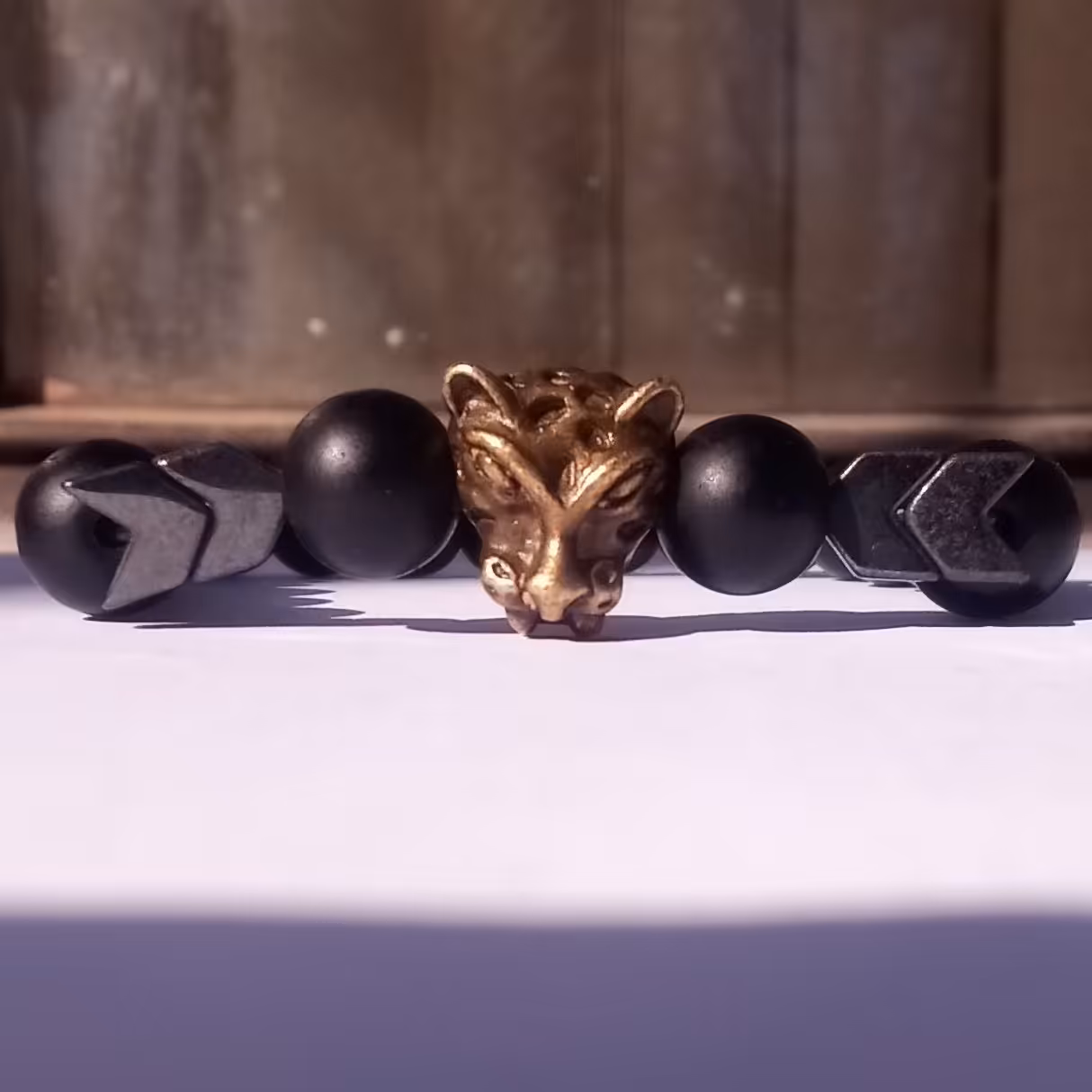 دستبند مردانه اونیکس و حدید ببر رنگ ثابت دست ساز نیل