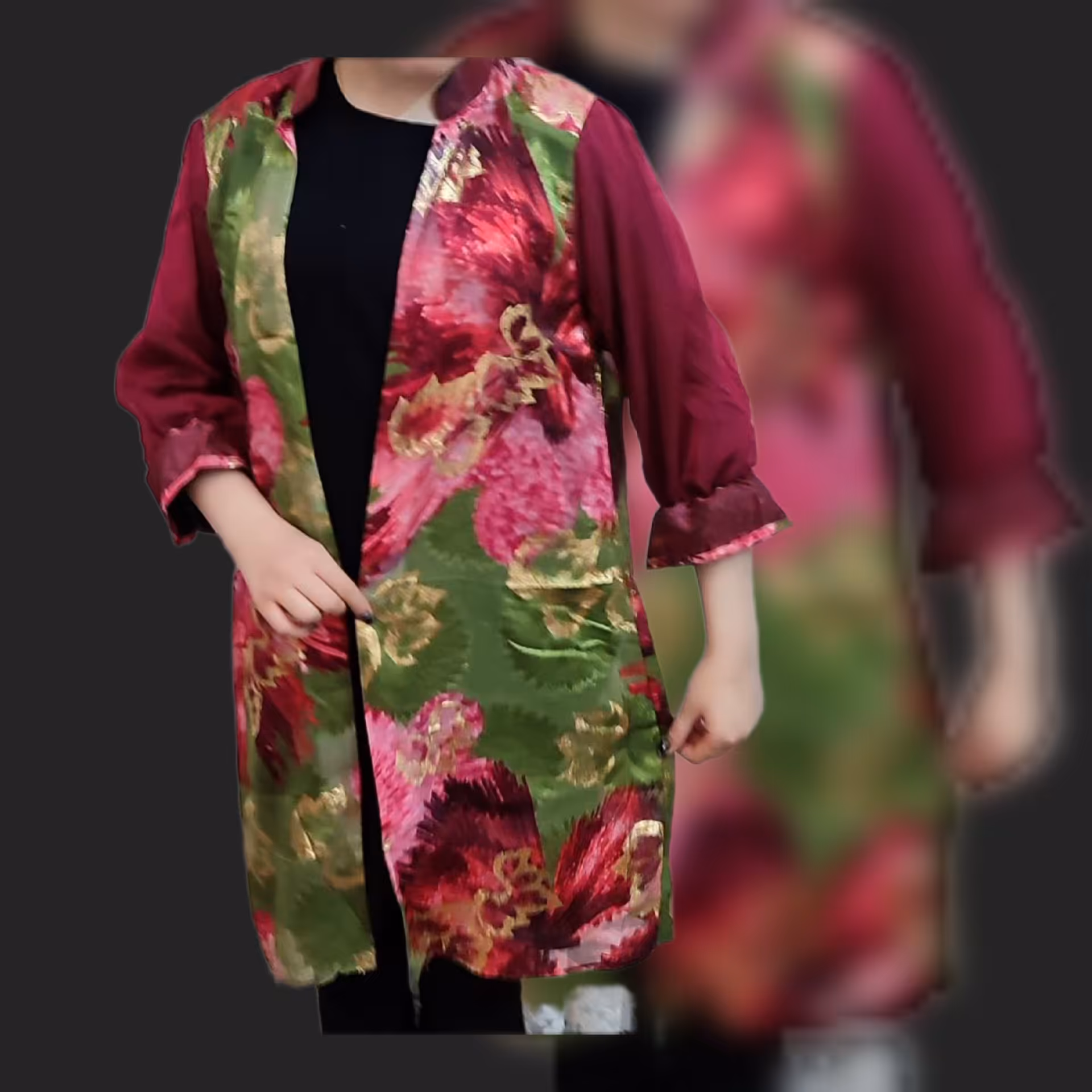 مانتو طرح دار حریر مجلسی شیک و بروز