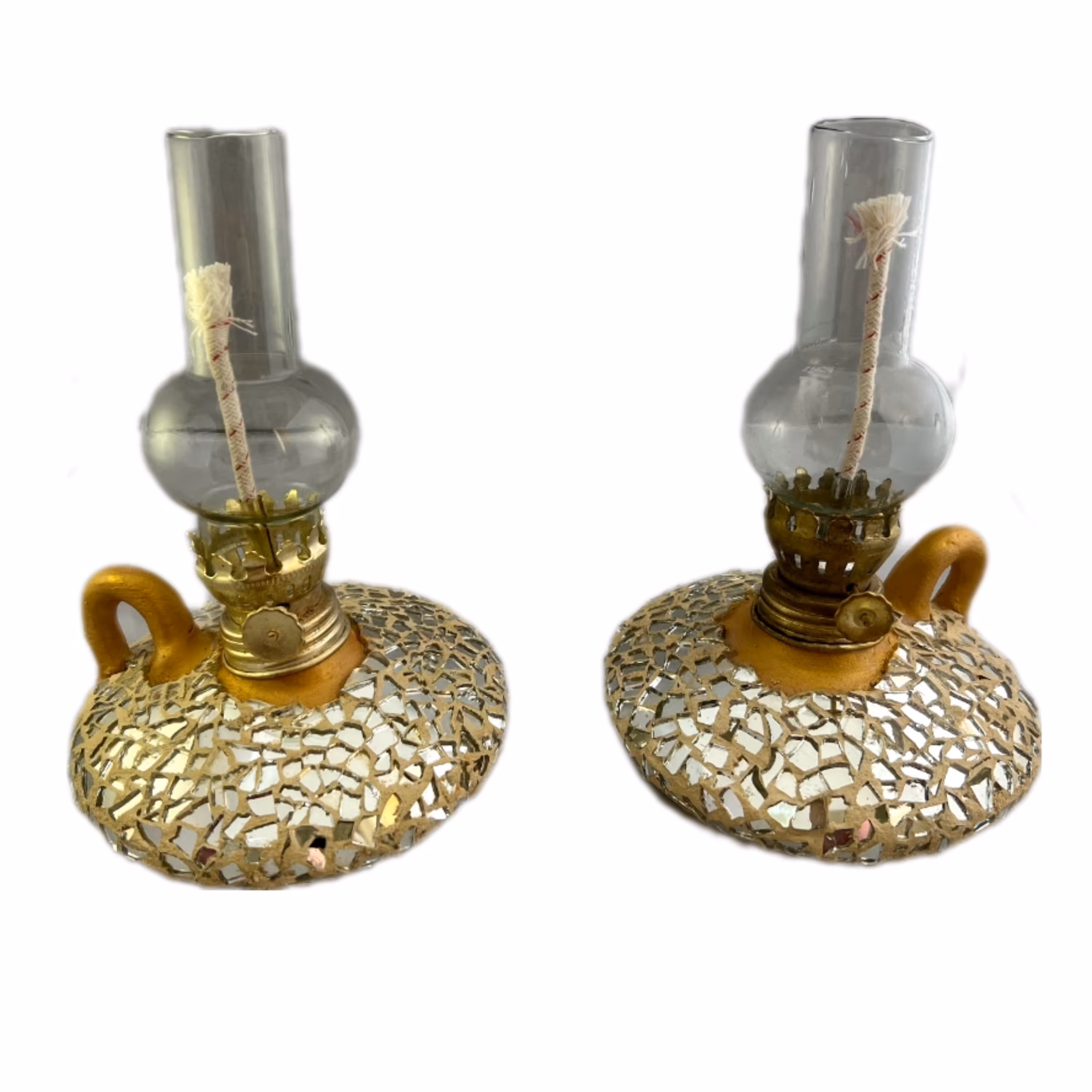 چراغ گردسوز سفالی آینه کاری ( معرق آینه) رنگ طلایی