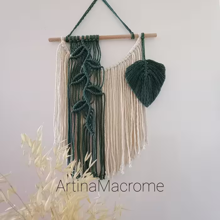 دیوارکوب مکرومه طرح بافت برگ سایز  35 در 45 سانتیمتر 