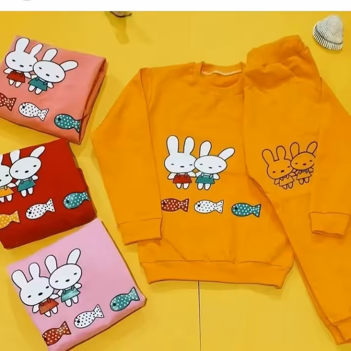 بلوز و شلوار آستین بلند پنبه دورس ضخیم دخترانه طرح خرگوشی پاییزه