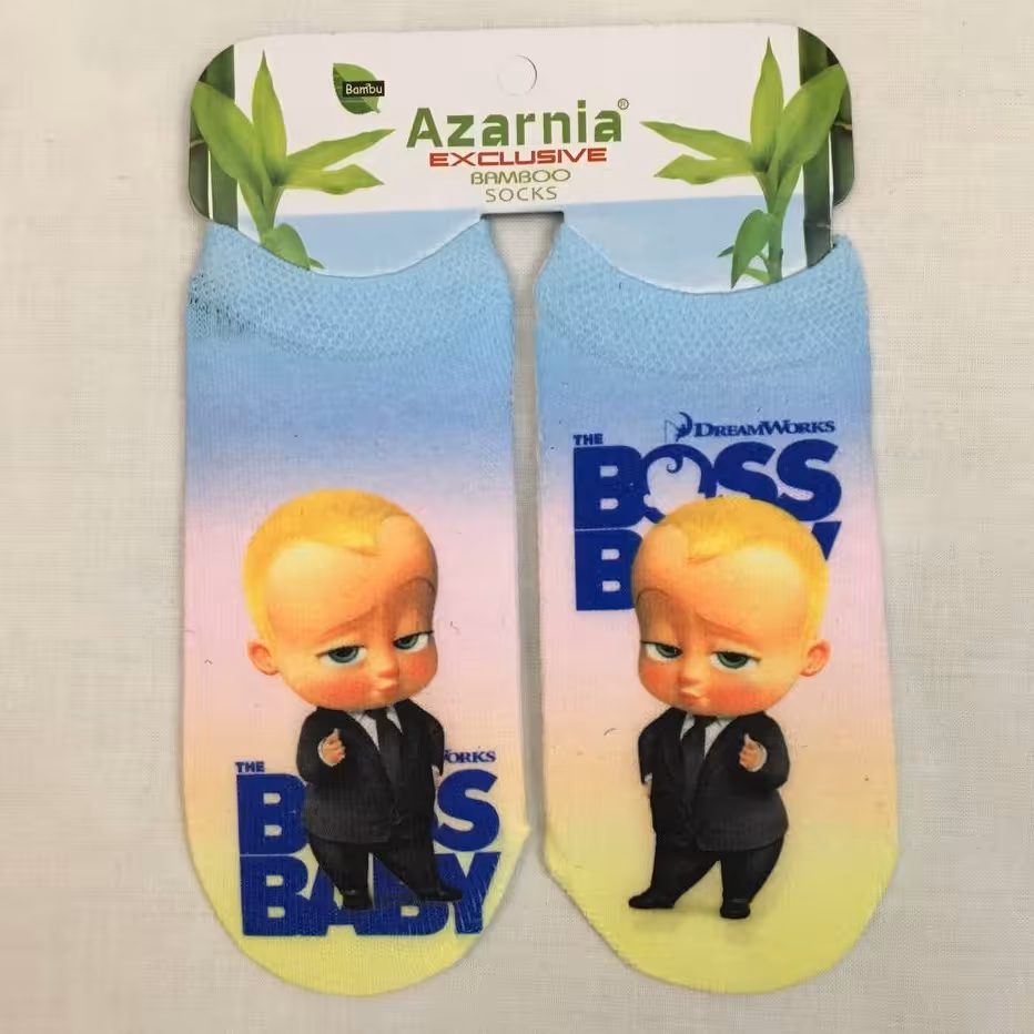 جوراب مچی پسرانه نخ پنبه و ضد حساسیت طرح بچه رییس باس بیبی سایز 1 تا 3 سال نوزادی سیسمونی