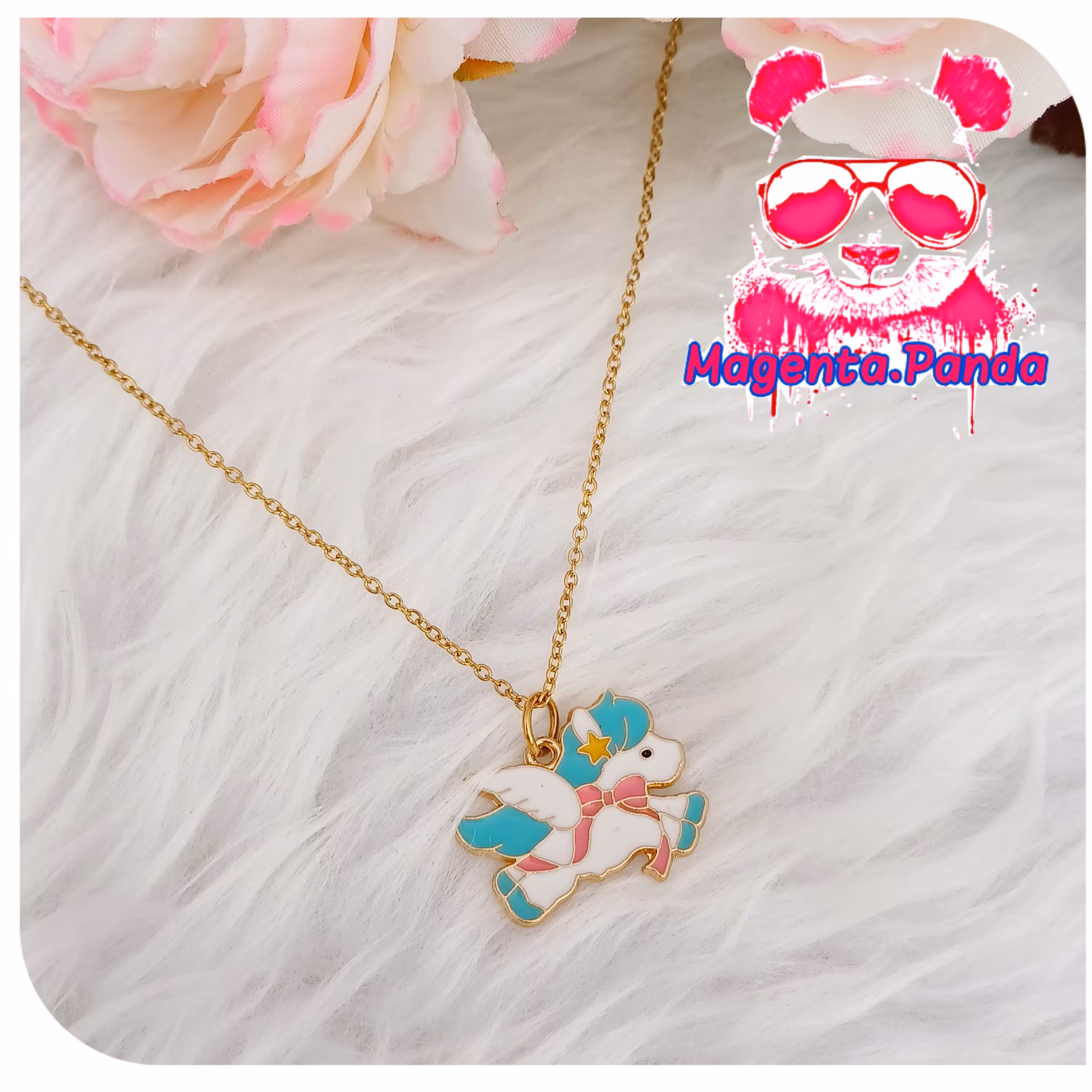 گردنبند اسب تک شاخ( یونیکورن ) با زنجیر استیل طول 45 سانت