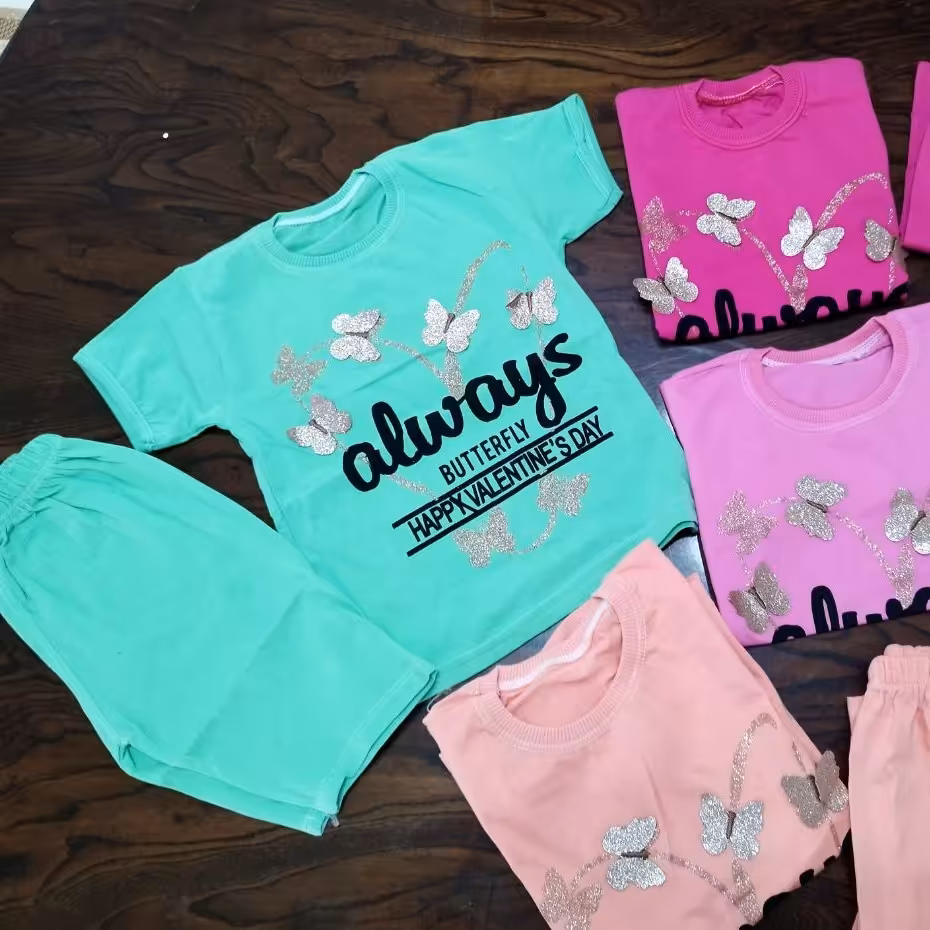 تیشرت و شورت دخترانه طرح پروانه 40و45و50