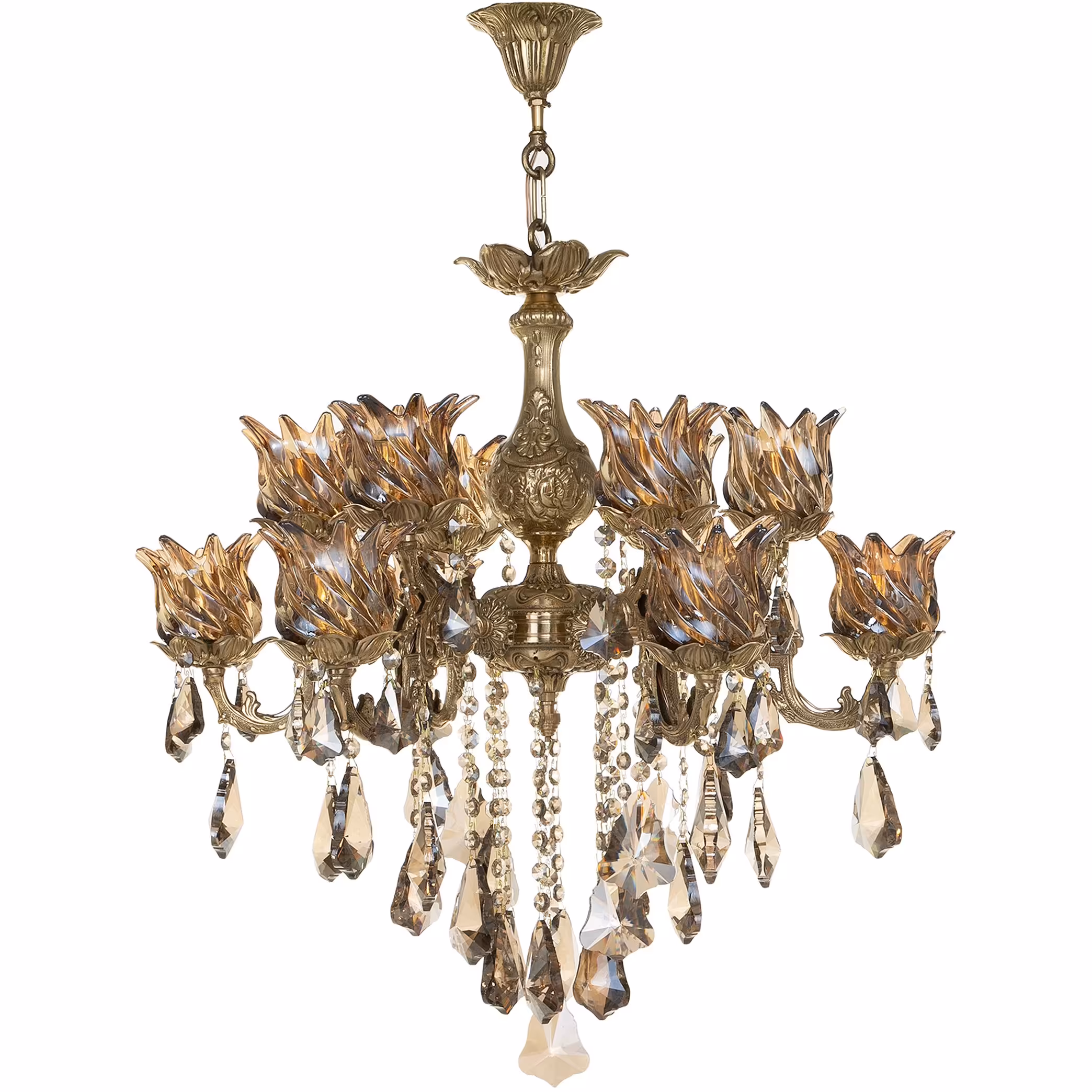 لوستر 12 شعله کلاسیک  برنزی شاهان کد 8013 جنس برنز گارانتی 3 ساله 