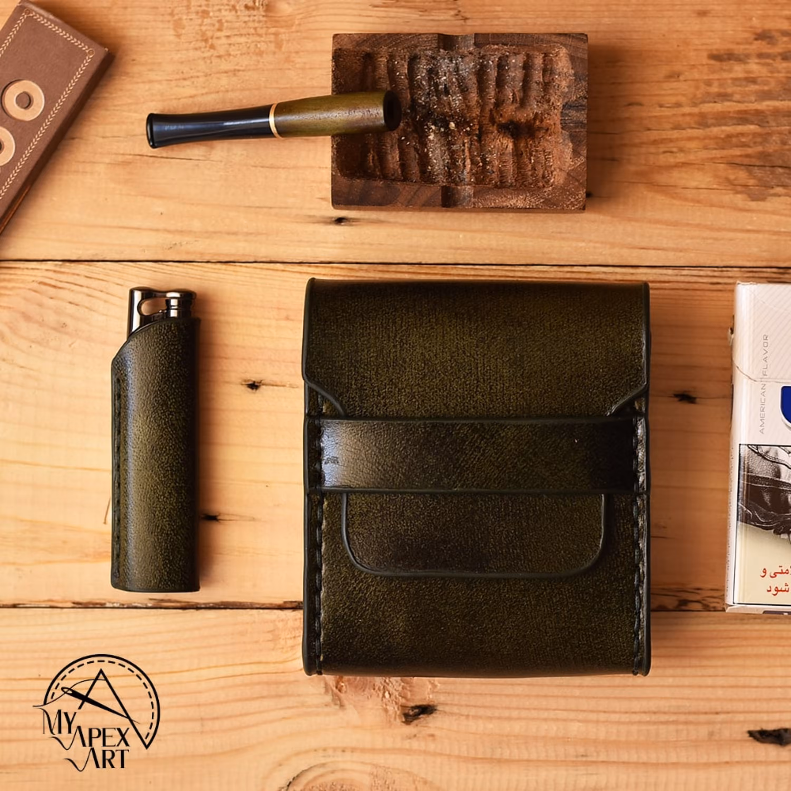 ست جا سیگاری چرم و فندک روکش چرم طرح آراس