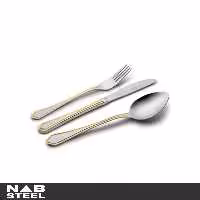 سرویس قاشق و چنگال ناب استیل 116 پارچه مدل ونیز دور طلایی جعبه کادویی