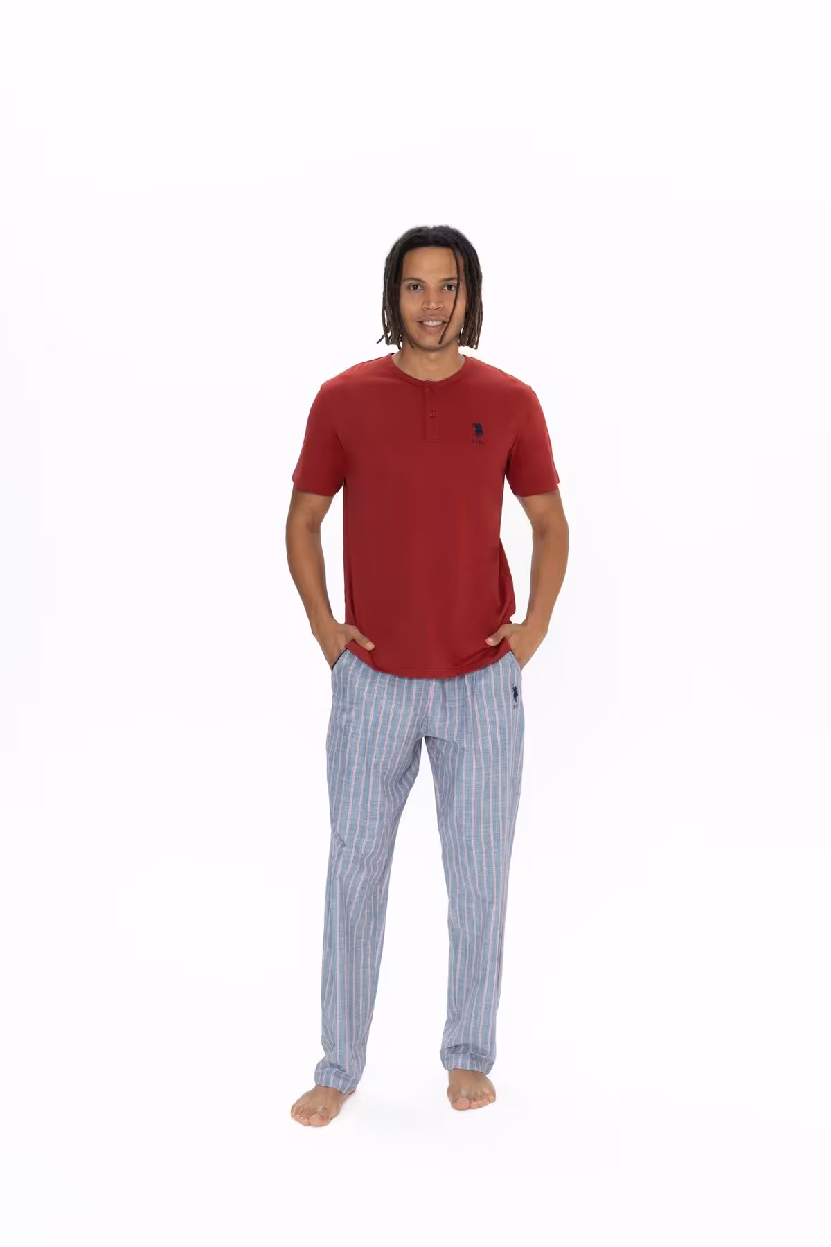 ست پیژامه قرمز مردانه پایه چوگان ASSN. مجموعه لباس خواب راه 100 ٪ پنبه ILC2. U.S. Polo Assn.