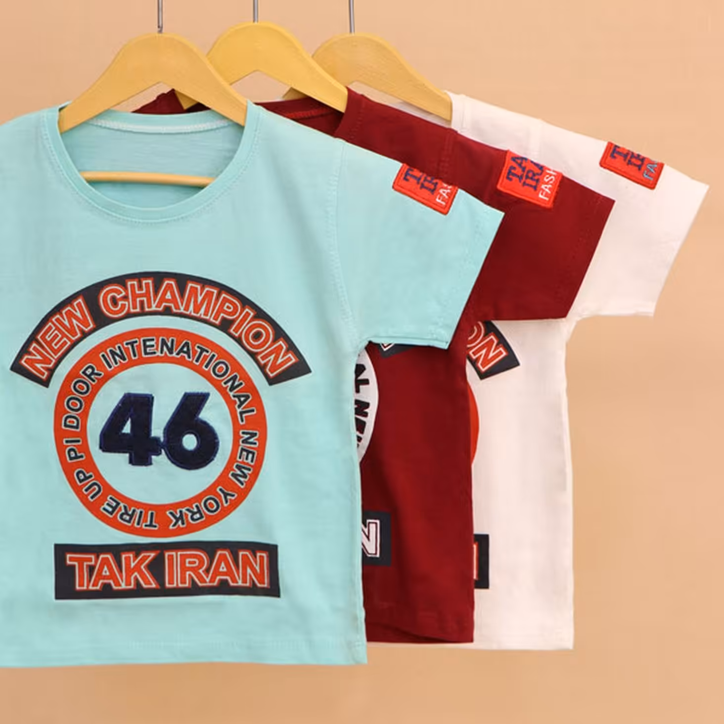 تیشرت تک ایران رنگ  زرشکی سفید سبز آبی سایز 35